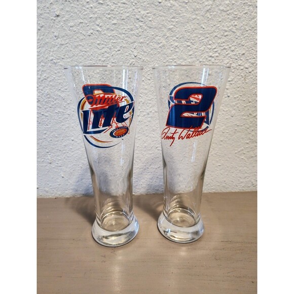Nascar Rusty Wallace 2 Miller Lite Collectible Beer Glass Pilsner 16 Oz Two - Picture 3 of 6